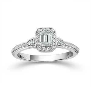 Diamond Engagement Ring 0.78 ct tw Emerald round 14k White Gold