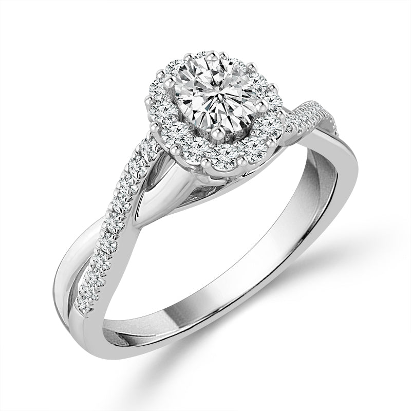 Diamond Engagement Ring 0.77 ct tw Oval round 14k White Gold