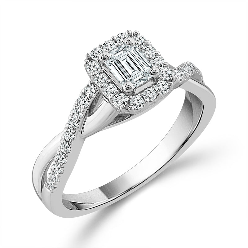 Diamond Engagement Ring 0.77 ct tw Emerald round 14k White Gold