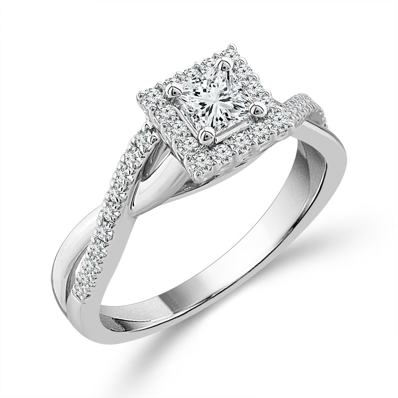 Diamond Engagement Ring 0.77 ct tw Princess round 14k White Gold