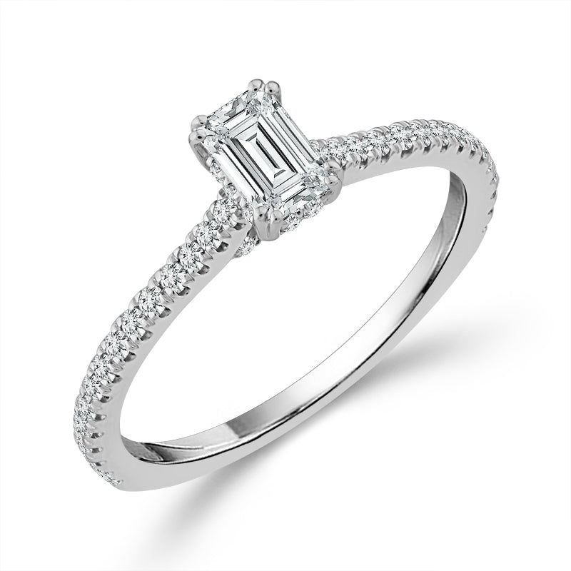 Diamond Engagement Ring 0.78 ct tw Emerald round 14k White Gold