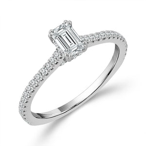 Diamond Engagement Ring 0.78 ct tw Emerald round 14k White Gold