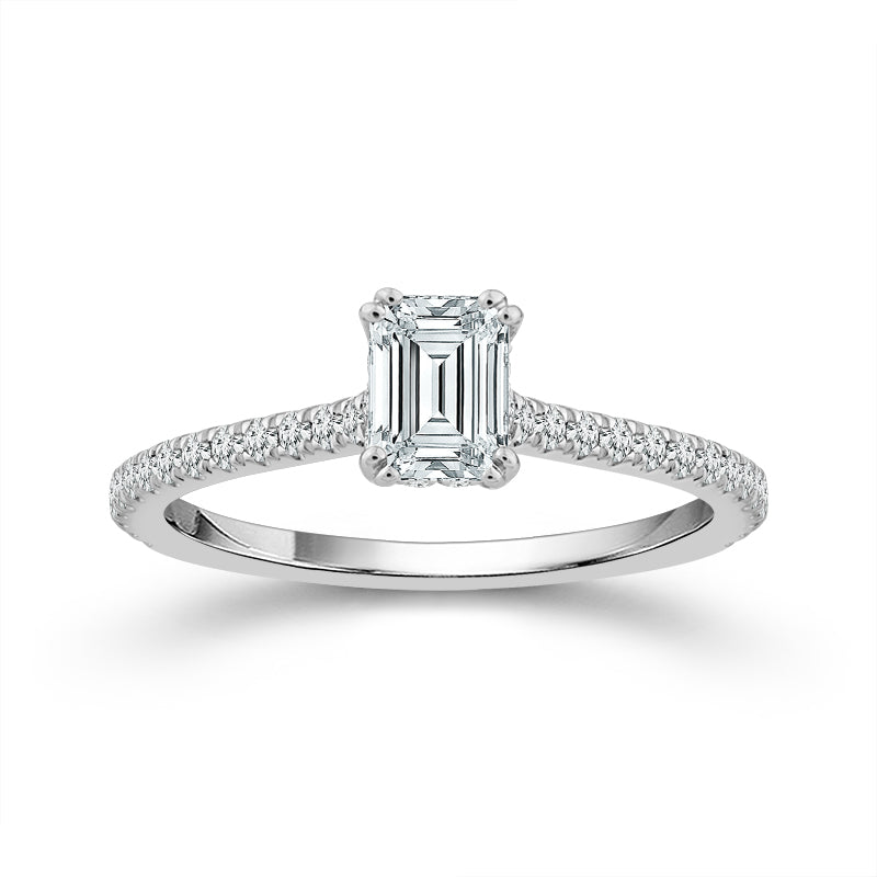 Diamond Engagement Ring 0.78 ct tw Emerald round 14k White Gold