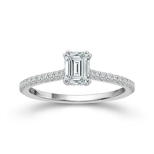 Diamond Engagement Ring 0.78 ct tw Emerald round 14k White Gold