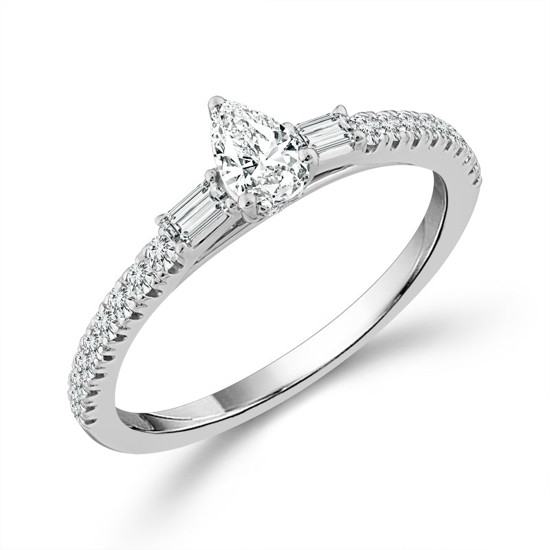 Diamond Engagement Ring 0.5 ct tw Pear bag 14k White Gold