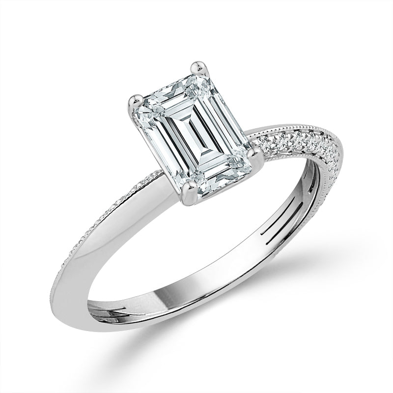 Diamond Engagement Ring 0.25 ct tw Center Emerald 14k Yellow Gold