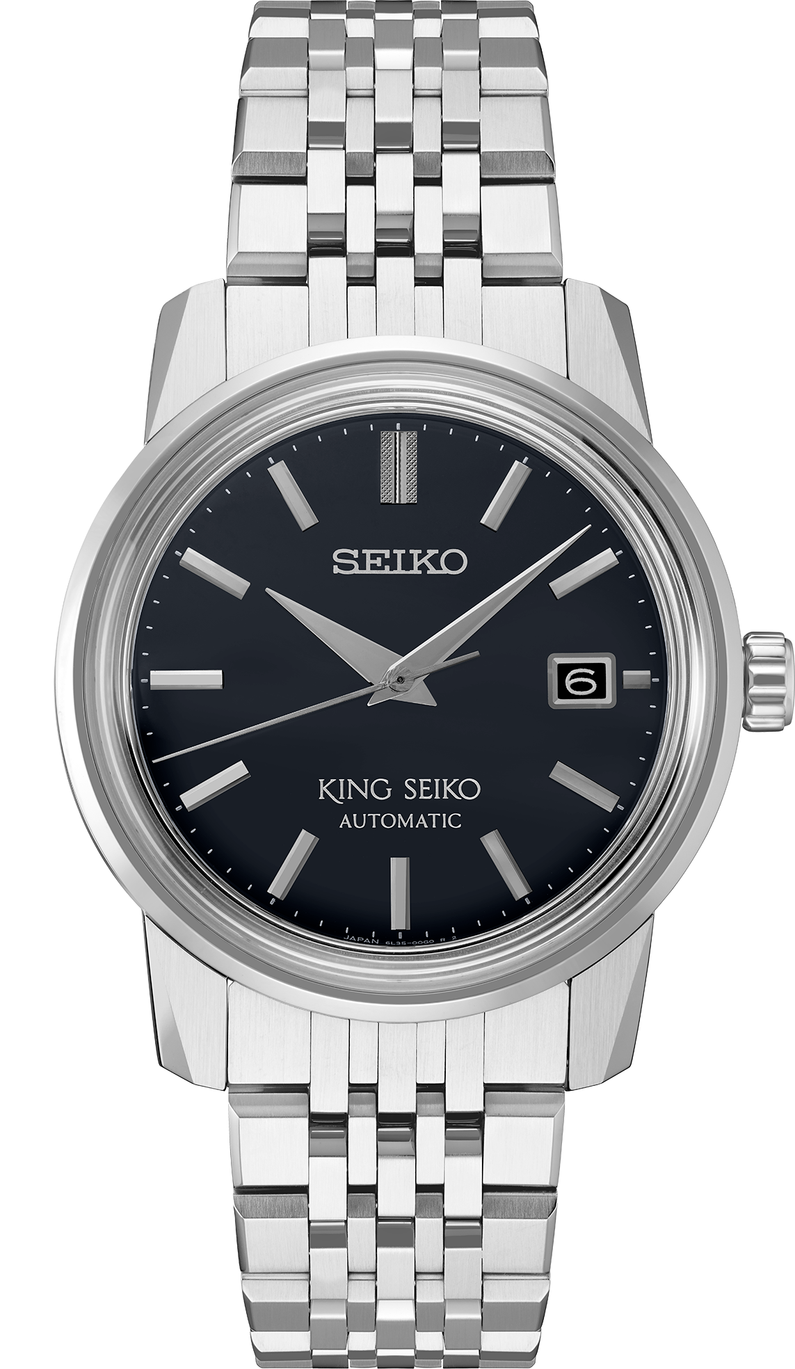 King Seiko SJE091 black dial stainless steel front solder shot