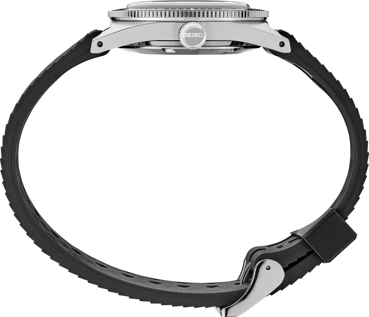 SJE093 SEIKO LIMITED EDITION GRAY DIAL SILICONE STRAP 62MAS CASE CROWN SIDE VIEW