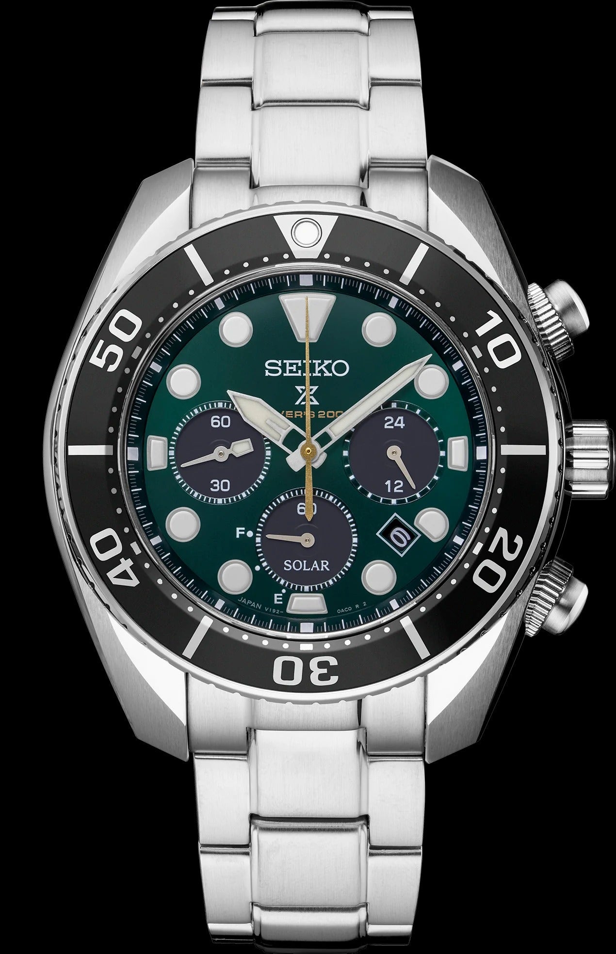 SSC807 seiko solar green dial watch front shot