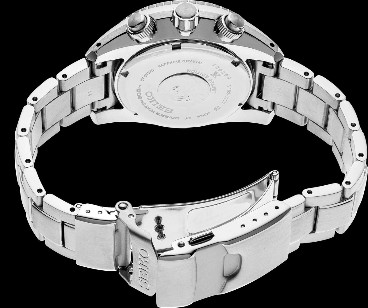 SSC807 seiko solar green dial watch back side view