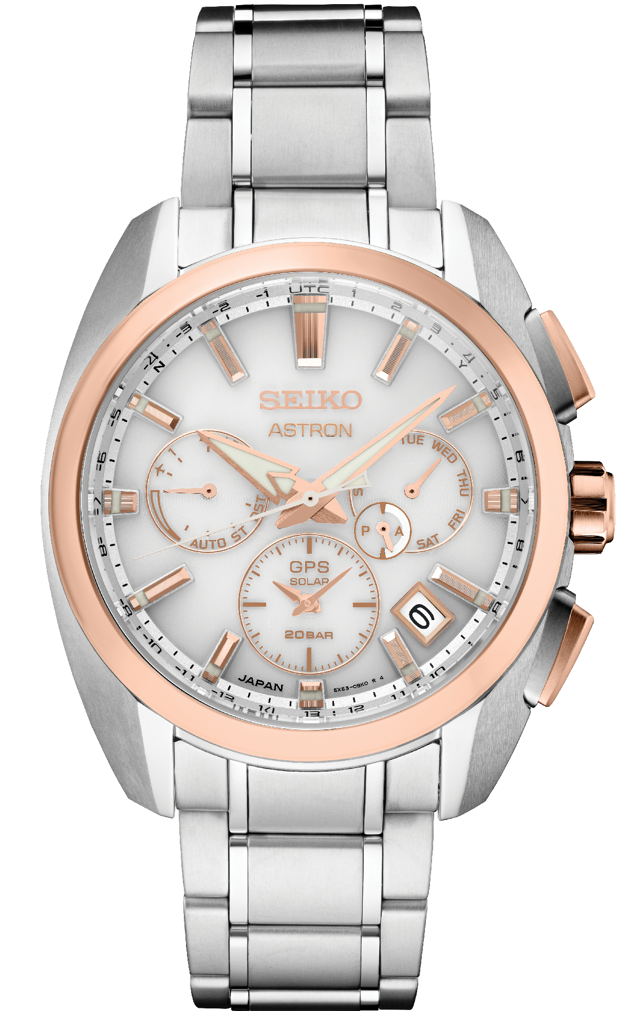 Seiko Astron GPS Solar white dial with rose gold accents SSH104