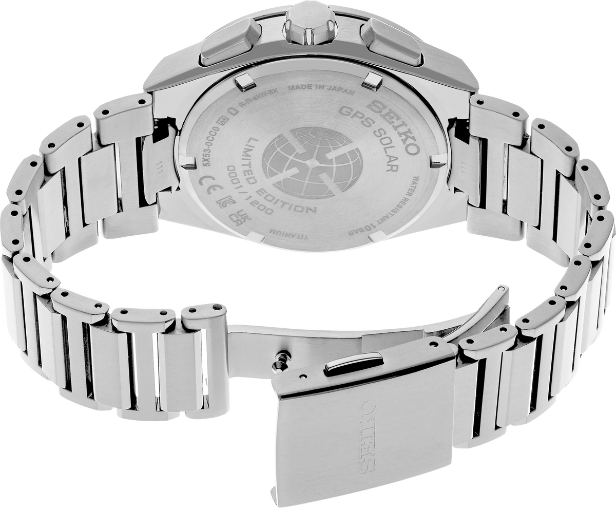 Seiko Astron Solar GPS Limited Edition White dial with Titanium case and band back side view