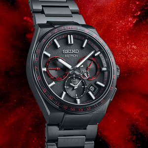 SSH137 Seiko Astron GPS Solar Limited Edition Black Titanium with red accents beauty shot