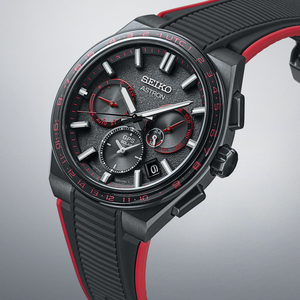 SSH137 Seiko Astron GPS Solar Limited Edition Black Titanium with red accents with alternate band