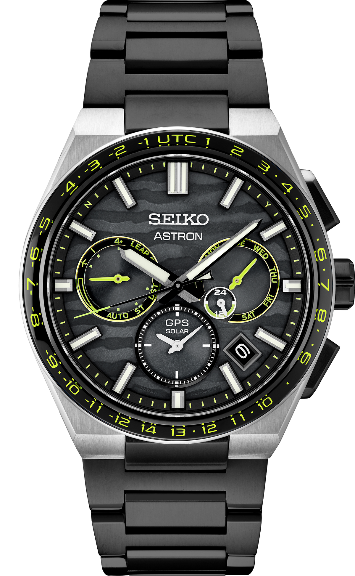 SSH139 Seiko Astron Solar GPS Titanium case with super-hard coating and green accents on bezel and dial