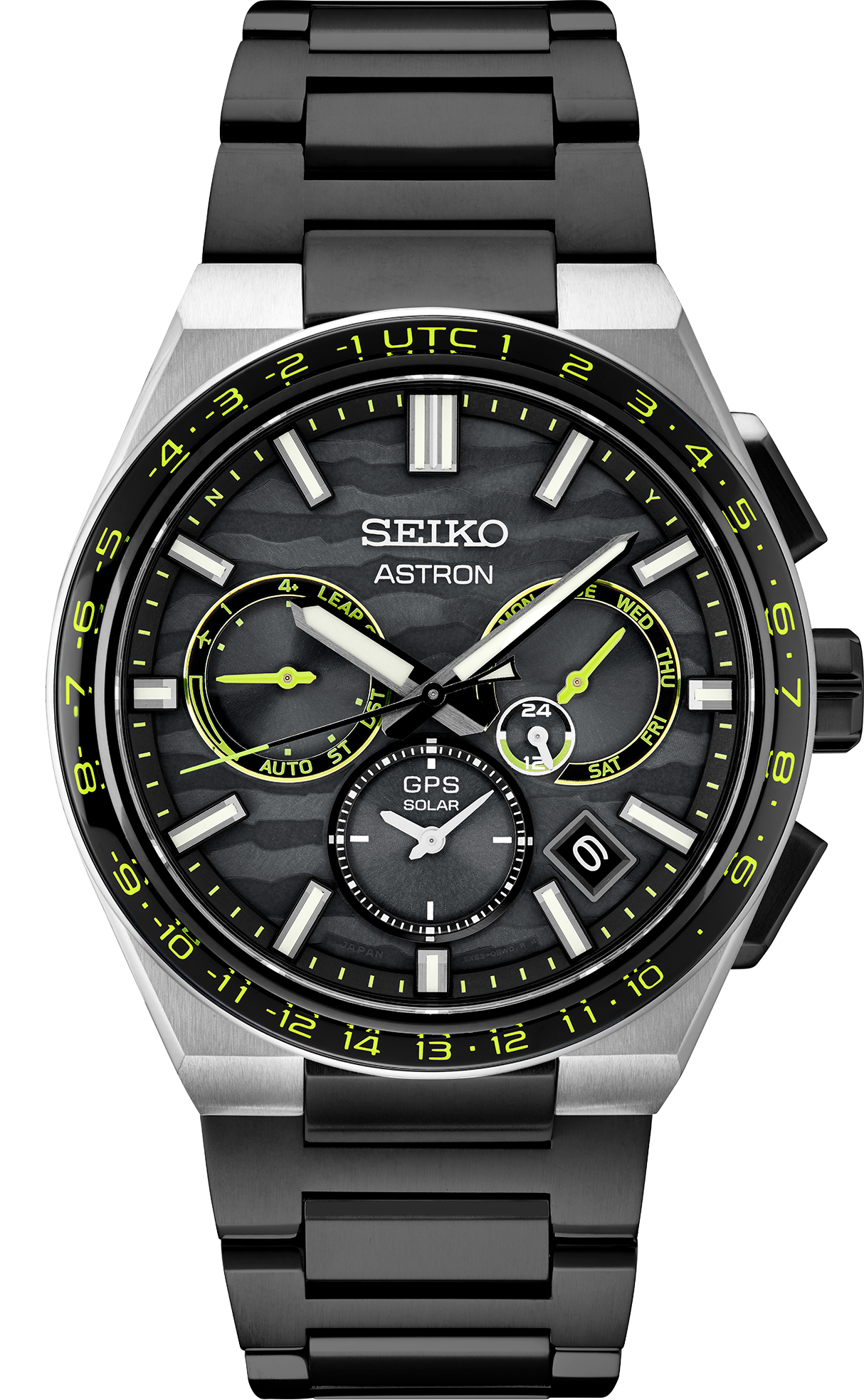 SSH139 Seiko Astron Solar GPS Titanium case with super-hard coating and green accents on bezel and dial