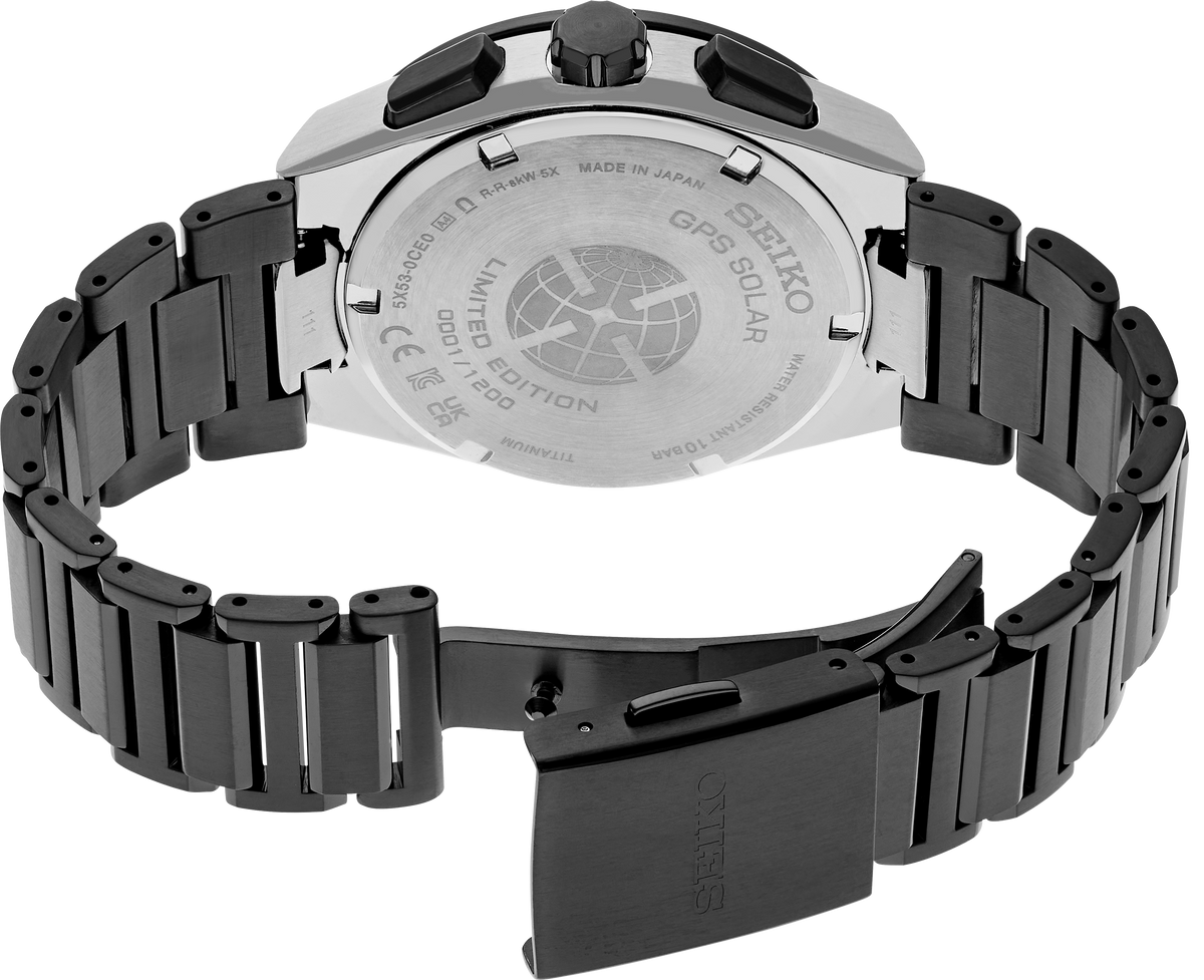 SSH139 Seiko Astron Solar GPS Titanium case with super-hard coating back side view