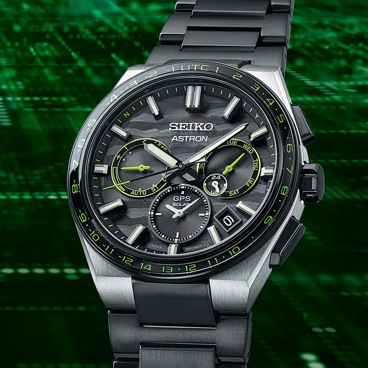 SSH139 Seiko Astron Solar GPS Titanium case with super-hard coating beauty shot