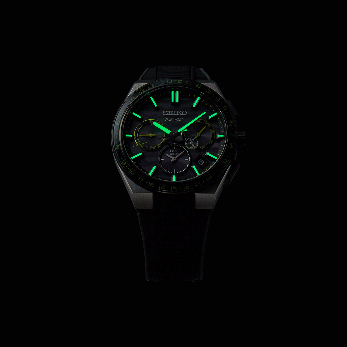 SSH139 Seiko Astron Solar GPS Titanium case with super-hard coating night view