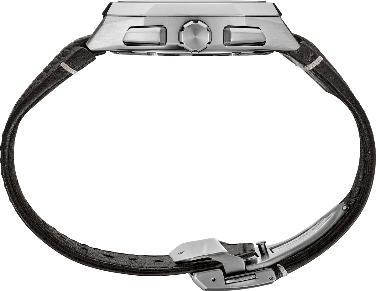 SSJ019 Seiko Astron solar GPS with leather strap crown side view