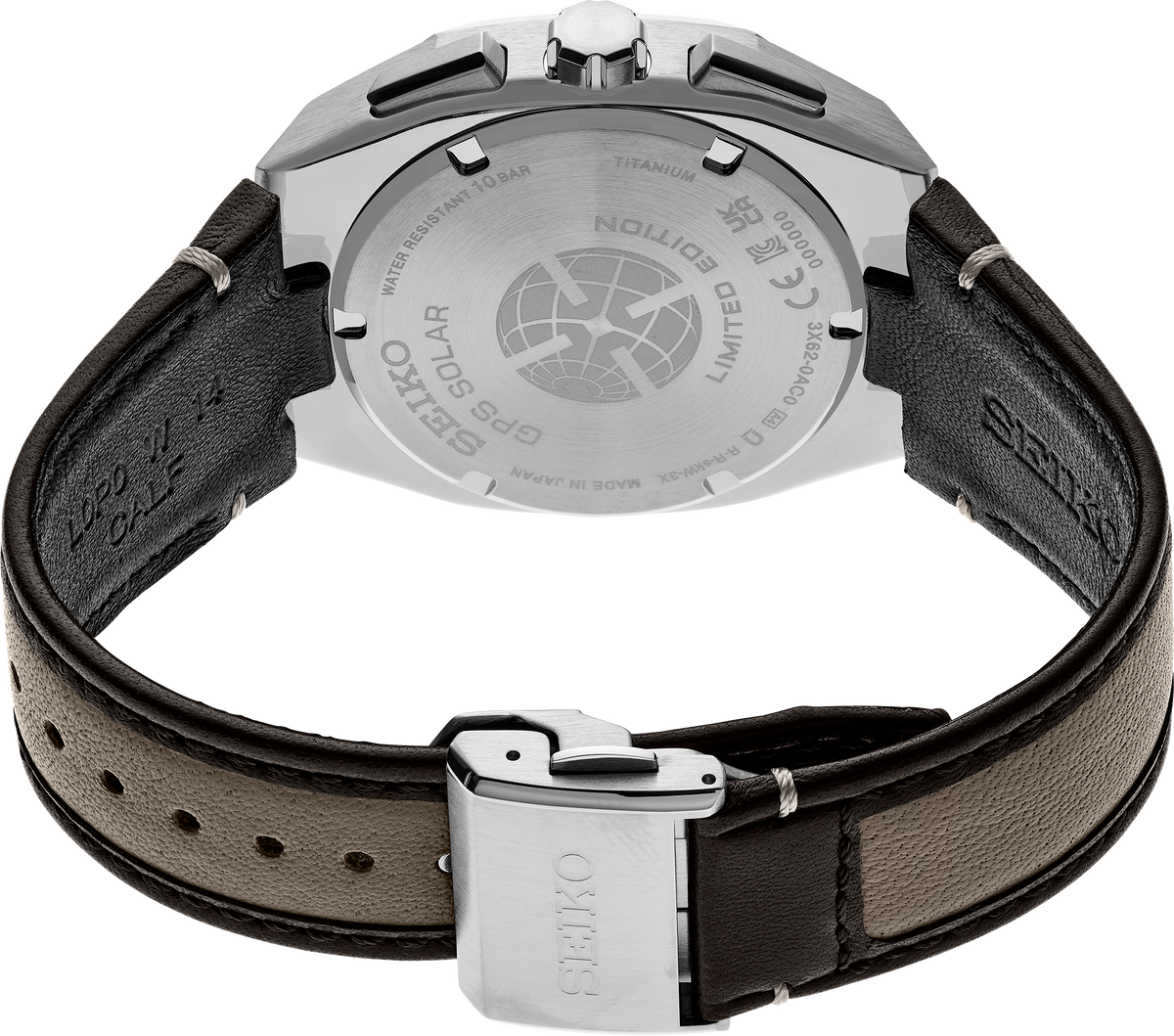 SSJ019 Seiko Astron solar GPS with leather strap back side 