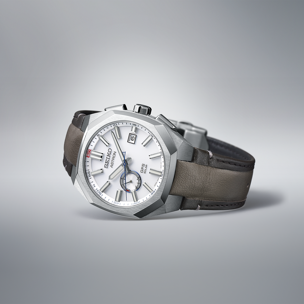 SSJ019 Seiko Astron solar GPS with leather strap beauty shot