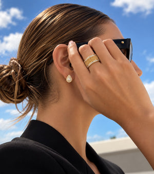 14K Yellow Gold 9mm Diamond Textured Statement Band Ring