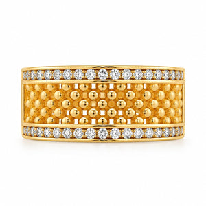 14K Yellow Gold 9mm Diamond Textured Statement Band Ring