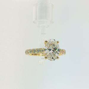 14K Yellow Gold Oval Lab Diamond Engagement Ring with 14-Stone Pavé Band