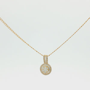 18K Yellow Gold Diamond Round Halo Pendant Necklace
