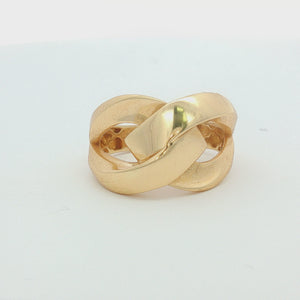 14K yellow gold interlocking knot ring with a high-polish finish.