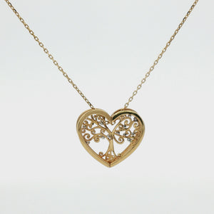 14K Yellow Gold Heart Tree of Life Necklace