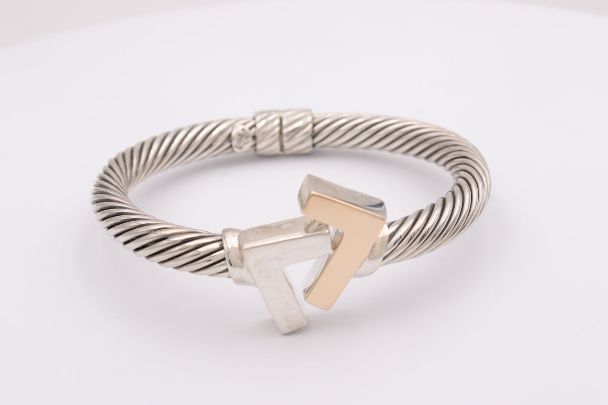 925 Silver/14k two Tone 8 mm cable bracelet