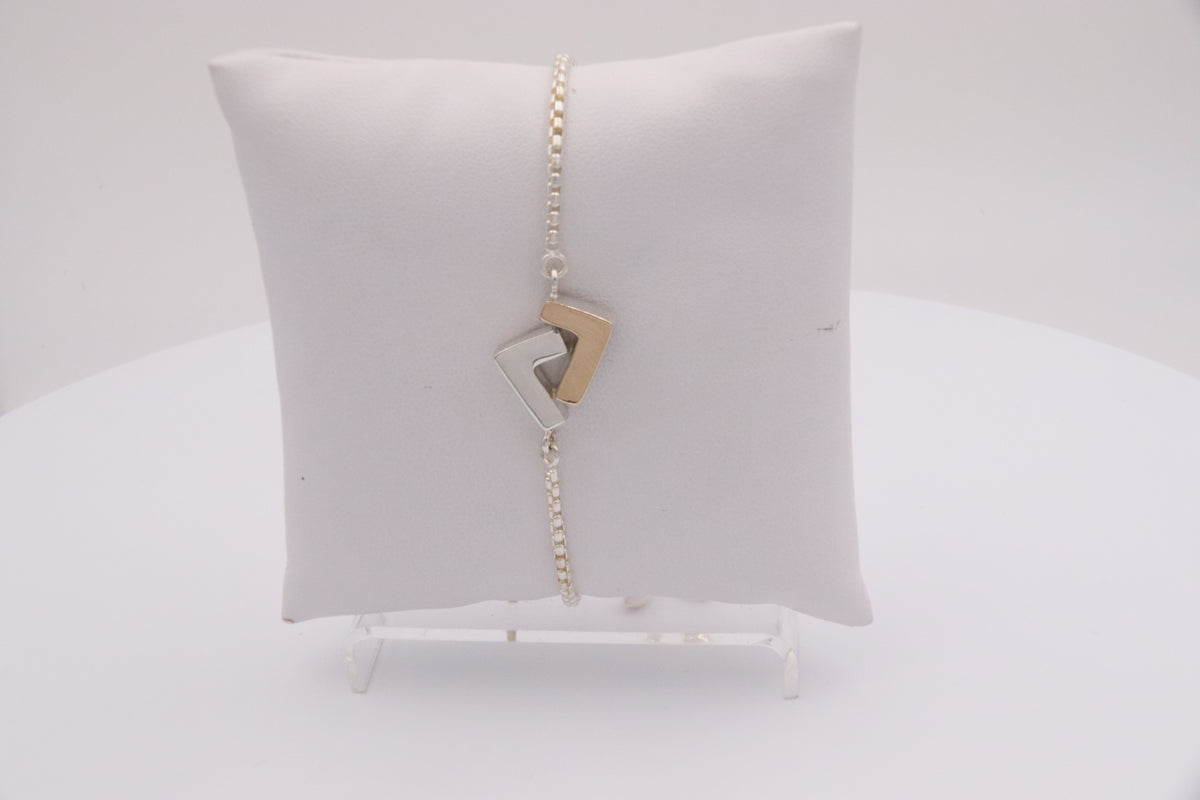 925 Silver/14k Gold two-tones adjustable bracelet