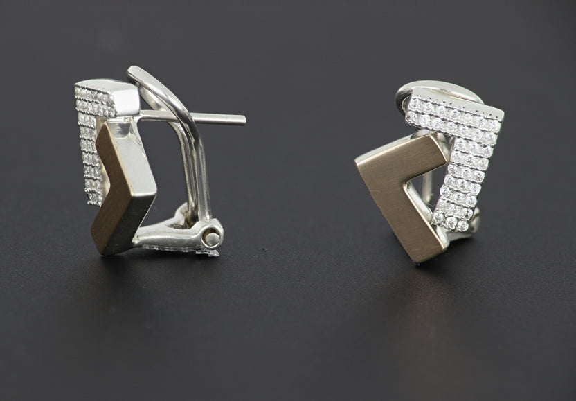 925s/14k gold two tone cz se7en omega back earrings