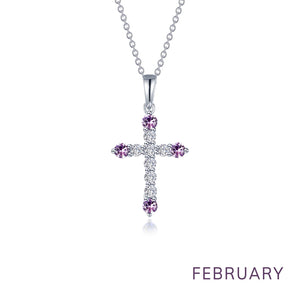 February Birthstone Cross Necklace