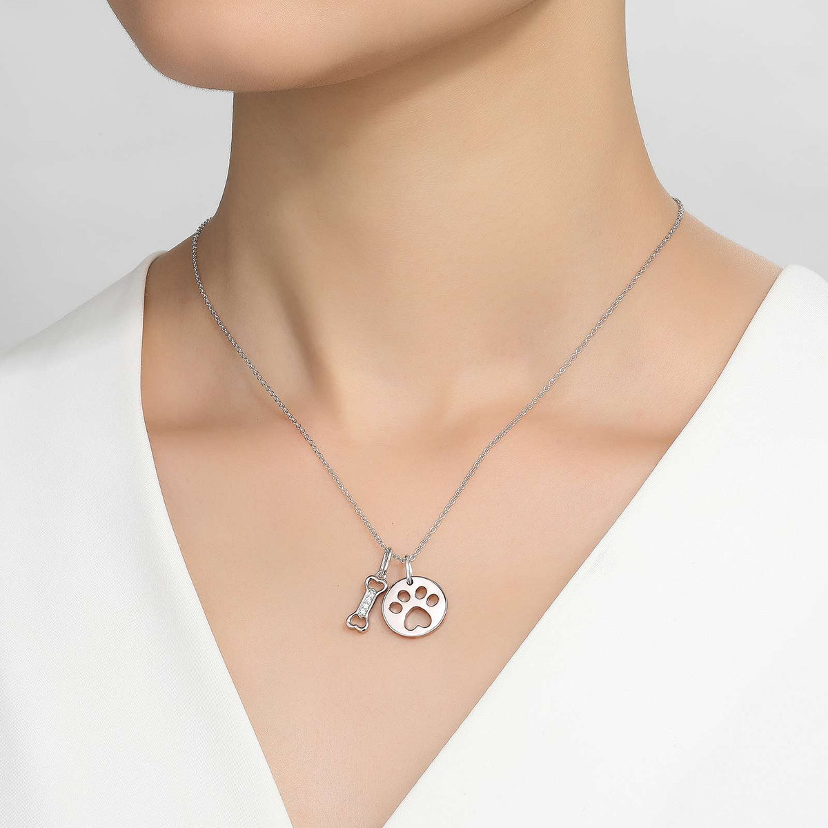 Paw Print Dog Bone Necklace