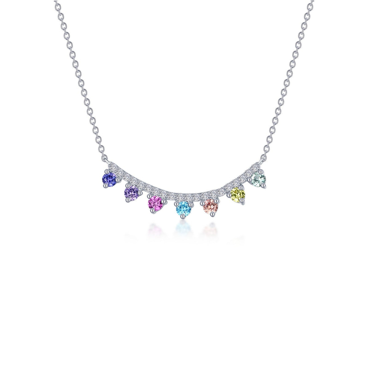 Fancy Lab-Grown Sapphire Curved Bar Necklace